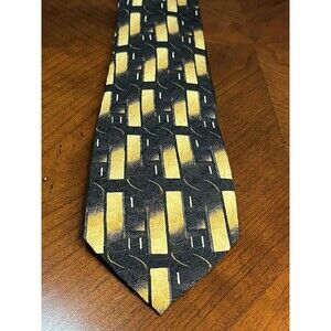 Men's Neck Tie J. Z. Richards for Nordstrom All 100% Silk Black w/ Gold Shapes